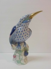 HEREND Porcelain Blue Fishnet KINGFISHER Figurine 5069