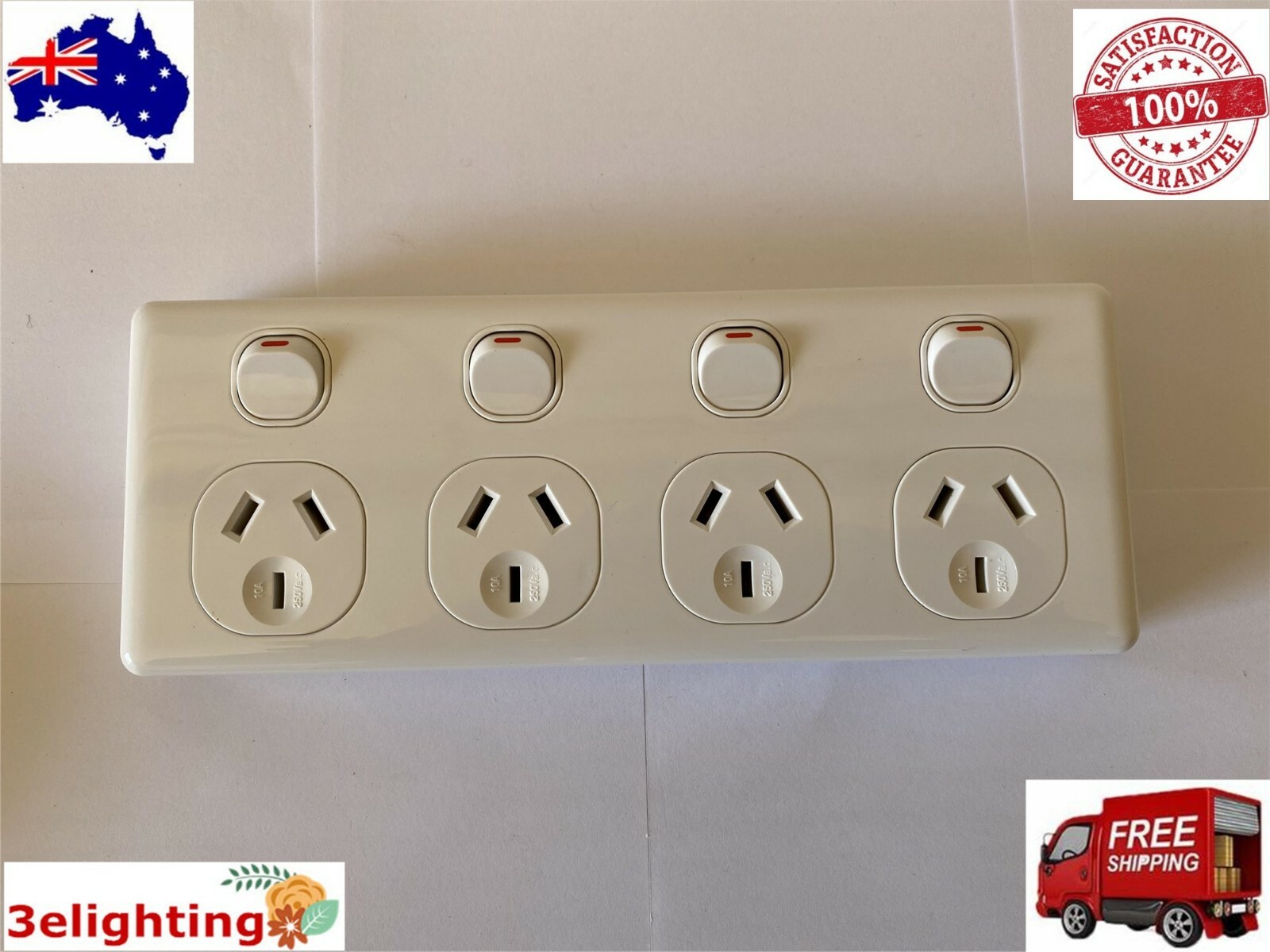 4 Gang GPO Power Point Double Pole Quad Socket Outlet 10A SAA Approve ...