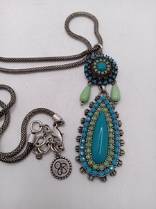 Jessica Simpson BAIXO Silver Tone Faux Turquoise And Jade Beautiful 30" Chain