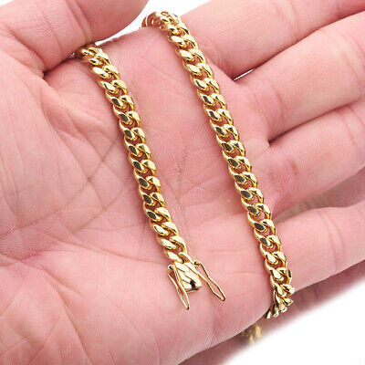 6mm-10mm Men's Miami Cuban Link Chain Necklace 18K Gold