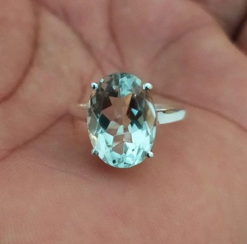 Elegant February Birthstone Ring-925 Solid Silver Green Amethyst Oval Cut Ring