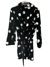 Victoria s Secret Black White Polka Dot Short Soft Plush Robe Size M/L in EUC