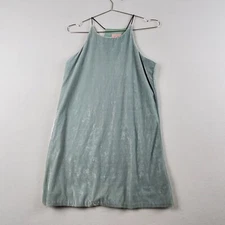 Love...ady Mini Dress Women Small Mint Green Polyester Stretch Velvet Round Neck