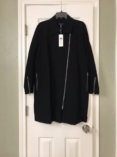 XS NEW EILEEN FISHER BLACK WASHABLE STRETCH CREPE MOTO LONG JACKET WITH ZIPPER - Picture 5 of 5