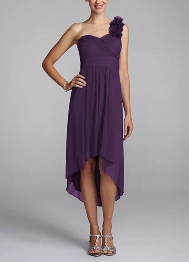 DB Studio David's Bridal Women's Purple One Shoulder Hi Lo Dress