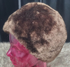 Vtg. 1950s-60's Brown Faux Fur Cap Made in England European Style 22.75"