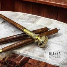 Vintage Solid Brass Knob Handle Antique Victorian Wooden Walking Stick Cane