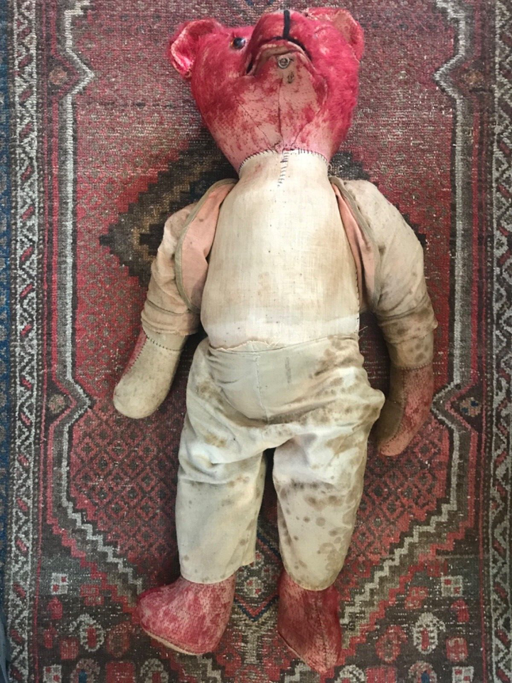 RARE ANTIQUE ELECTRIC LIGHT BULB MECHANICAL MOUTH BATTERY RED MOHAIR