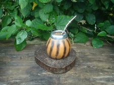 Argentina Mate Gourd Hand Made Natural Tea Cup + Straw -Yerba Mate Smoked