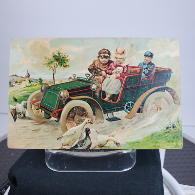 Postcard IL Flatrock 1909 posted Embossed Old car ducks dog Foreign Postkarte