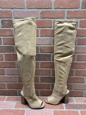 ALDO Beige Fabric Side Zip Open Toe Block Heel Thigh High Boots Women’s Size 6.5