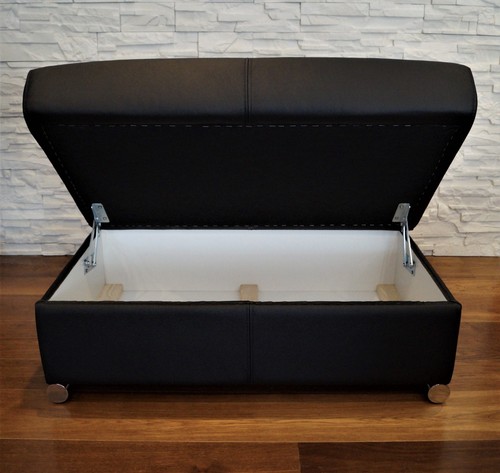 Echt Leder Hocker aufklappbar mit Stauraum Sitzhocker Fußhocker Sitzwürfel 90x55 - Bild 6 von 7