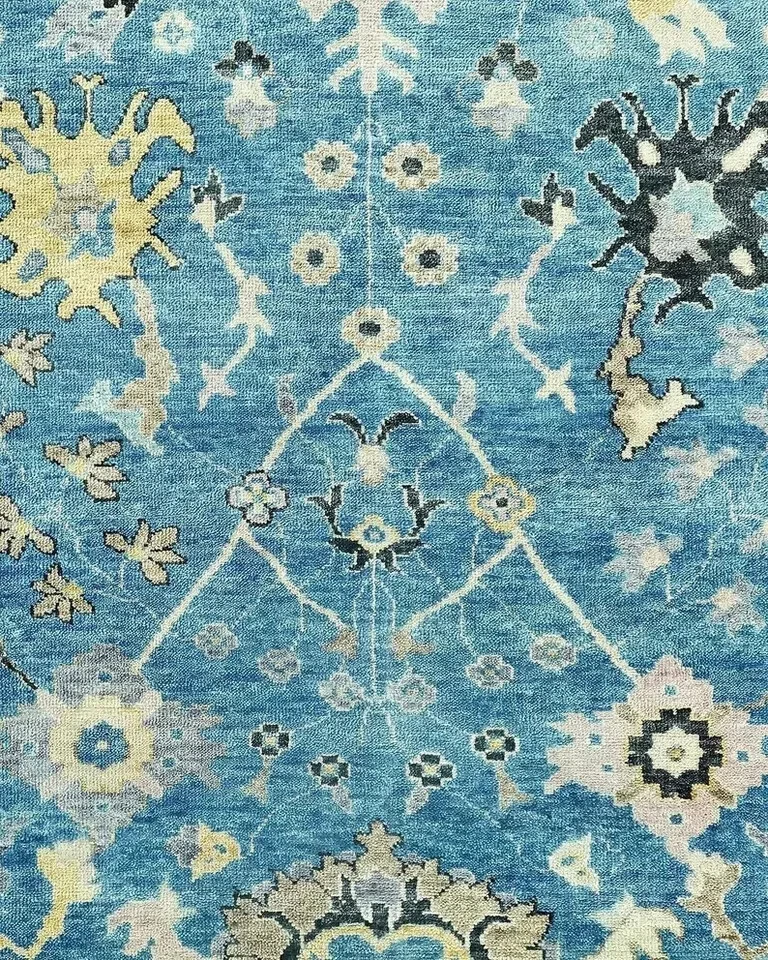 Blue Green Genuine Hand Knotted Oushak Geometric Area Rug Carpet Turkish 6x9 ft - Image 4 of 4