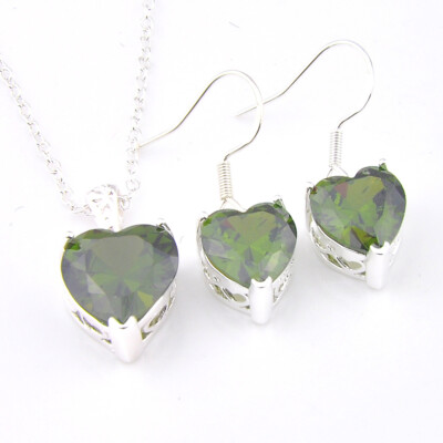 Set Gioielli 8 Pezzi &ndash; Ciondoli Cuore Con Granato, Citrino, Peridoto, Topazio &ndash; Argento E Rame