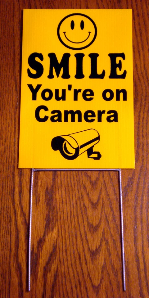 HARRINGTON SIGNS SMILE YOU'RE ON CAMERA Coroplast YARD SIGN 8x12 w/ Stake NEW Security