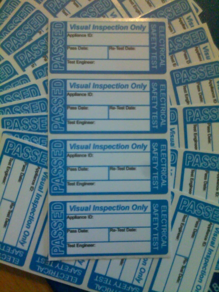100 X Passed Visual Inspection Pat Test Stickers labels