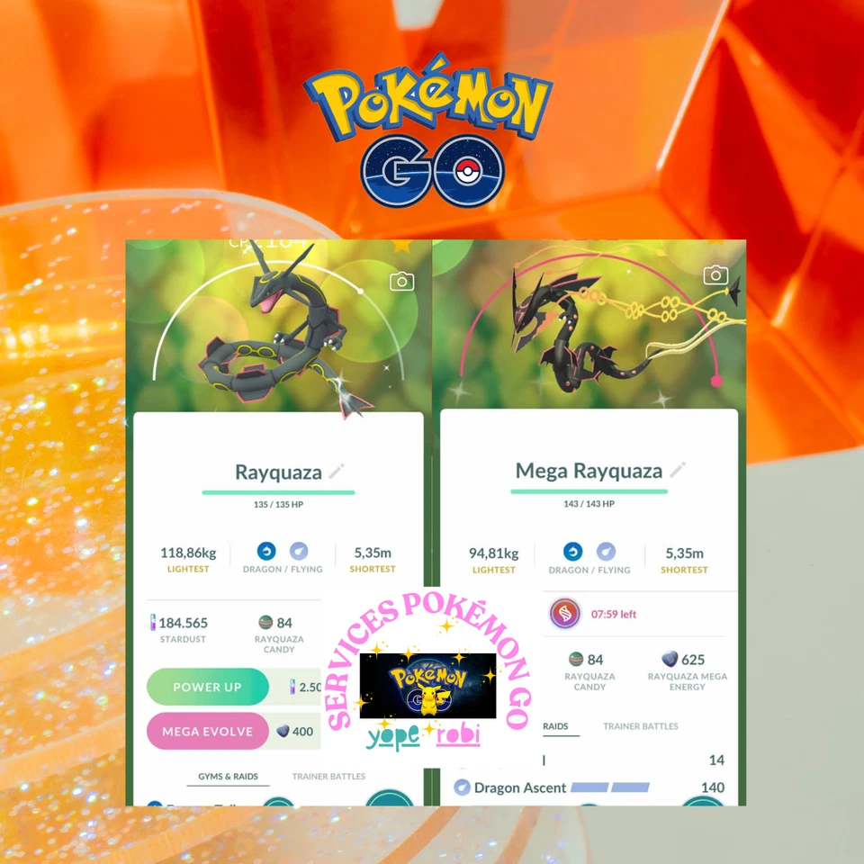 Pokémon Go❀❀Shiny Rayquaza WITH Ascent - evolve Mega - PTC Or Tr❀de 20K Stardust