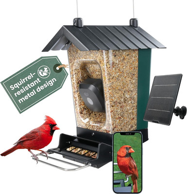 Solar Powered Smart Bird Feeder with Camera - Squirrel-Resistant, 3.2L Capacity,