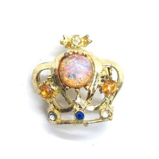 Crown Stone Rhinestone Pin Blue Clear Stones Royalty Lapel Brooch Vintage