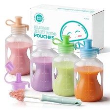 Silicone Reusable Baby Food Pouches, 5oz Squeeze Pouch, 4 Pack