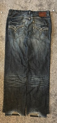 Ecko Unltd Men's Blue Denim Bootcut Jeans Embroidered Distressed  Sexy Wash