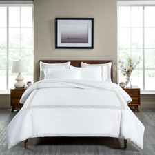 Luxurious 1200 TC Egyptian Cotton Duvet Cover Set, King/Cal King, White/Taupe