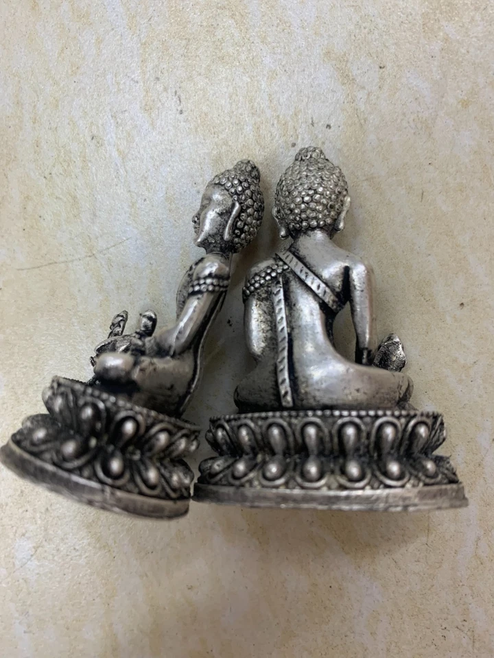 2件装精美藏银手工制作*释迦牟尼佛*雕像 — 第 4/4 张图片