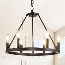 Sleek 6-Light Black Chandelier - Farmhouse Wagon Wheel Charm for Your Dining ...