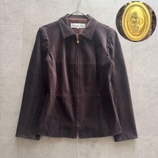 Christian Dior Jacket Size 11 Brown Velvet Logo Charm Gold Hardware