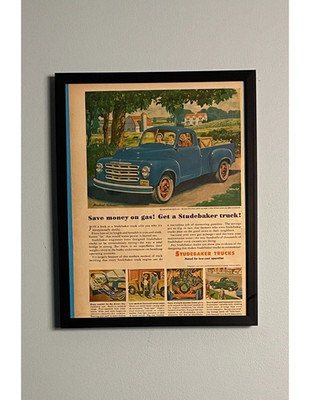 Studebaker 1951 Framed Truck Ad Vintage Wall Art Farmhouse Garage Decor