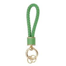 Braided Leather Keychain for Car Bag Wallet Gold/Emerald Green