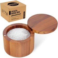 Acacia Salt Cellar 9 Ounces Capacity, Wood Salt Box With Swivel Cover, Spice ...