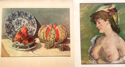 Monet Manet 2 X Original Vintage o/s Lithographs Woman Girl Still Life 1950 H59