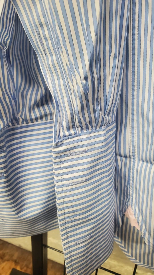Pink By Thomas Pink Classic Cotton Dress Shirt 16 - 34.5 French Cuff Blue Stripe - Image 3 of 4