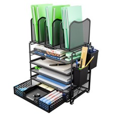 5 Tier Mesh Desk File Organizer, Paper Letter Tray File Holder with Sliding D...