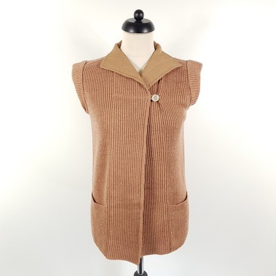 Vintage Les Copains cardigan women's size 2 DE 36-38 brown linen wool vest