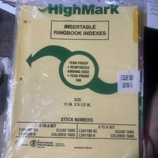 HIGHMARK Insertable Ring Book Indexes Set of 5 COLORED Index Dividers L3A1185–5