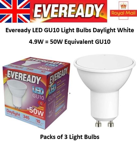 3 x 4.9W = 50W LED GU10 Light Bulbs Spotlight Daylight White SAD = 50 Watt