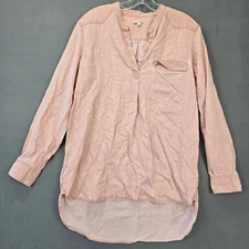 Gap Pink Nude Rose Shirt Classic Long Roll Tab Sleeves Pullover V-Neck Women's M
