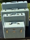 1950s Samsonite Luggage Suitcases Marbled Blue 4 piece wOriginal Bakelite