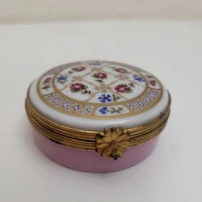 Vtg Limoges France Trinket Box Dish Jewelry Fuchsia 2" Gold trim Fait Main