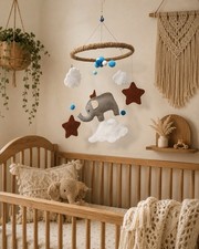 Elephant Balloons Stars Clouds Boho Felt Mobile  Baby Shower  Nursery Decor