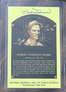 💎Bobby Doerr💎Signed Gold Hall of Fame Plaque Postcard Red Sox (d.2017)