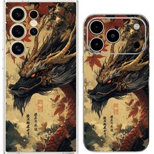 Mythical Fire Red Sun Japanese Dragon Case Cover Silicone / Shockproof / MagSaf