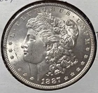 A 1887-P MORGAN SILVER DOLLAR, BEAUTIFUL HIGH GRADE BU