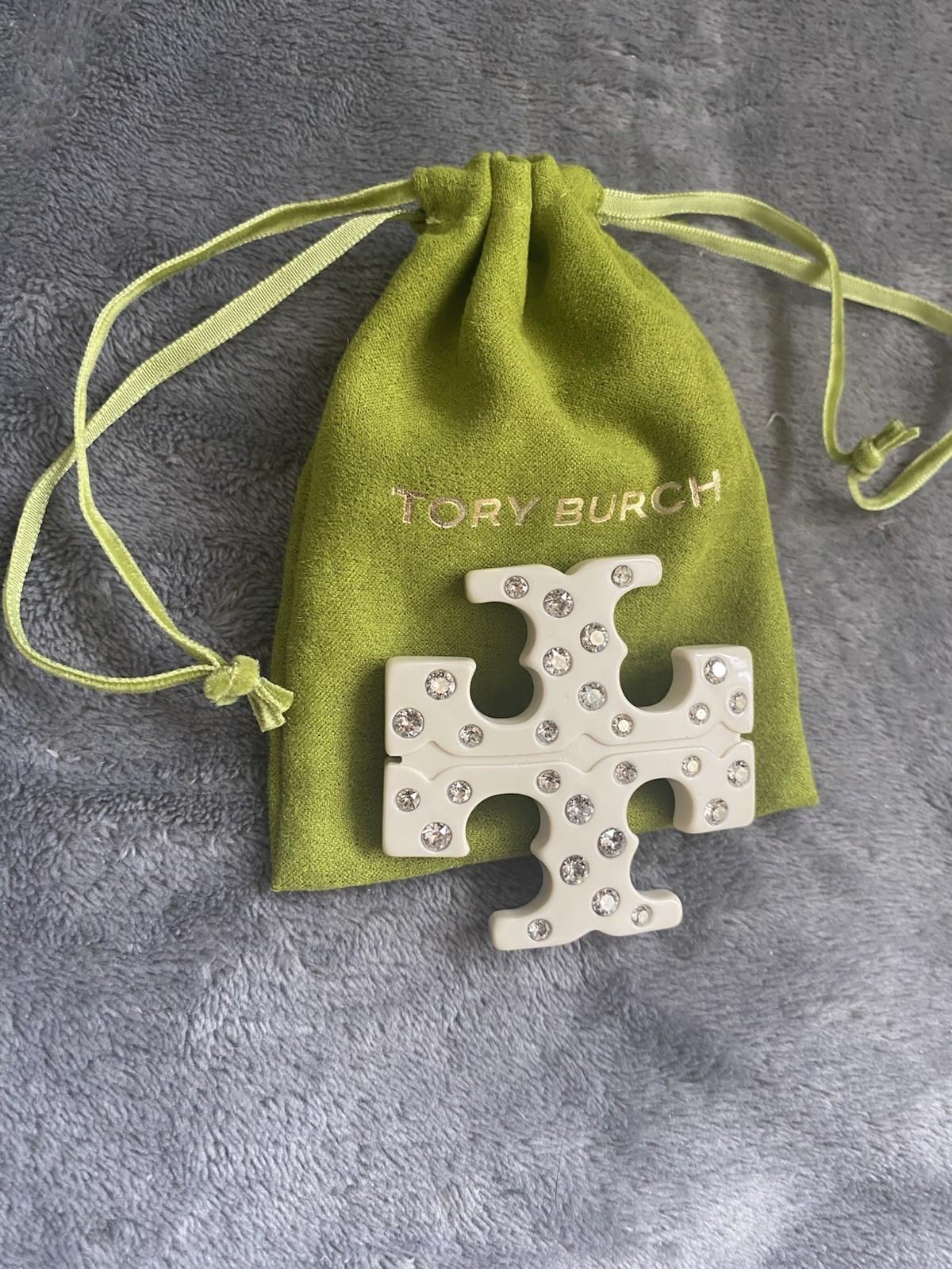 NWOT Tory Burch Kira Ivory Rhinestone Ligo Hair Clip Barrette W/ Dust Bag