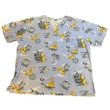 Disney Winnie The Pooh Tigger Pirate Art Nurse Scrub Top Women  s XL Blue Doctor