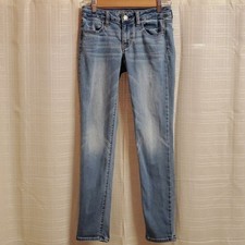 American Eagle Jeans Womens Size 0 0R Blue Jegging Super Stretch Distressed