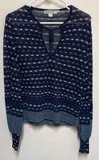 Vtg 70  s Gino Paoli Blue Metallic Semi Sheer Knit Long Sleeve Disco Shirt Sz 14