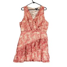 Express Womens Dress Red Tan Ruffle Wrap V Neck Layered Midi Large
